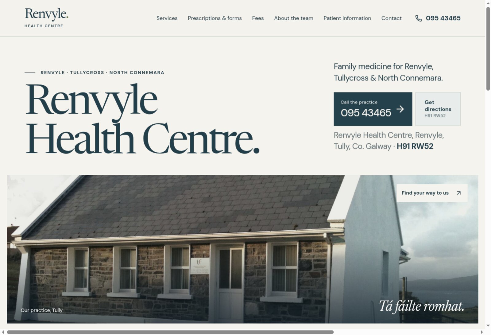 Public Renvyle Health Centre homepage with services and patient information