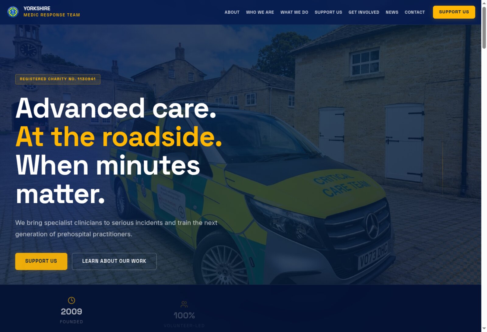YMRT public charity website introducing its volunteer emergency care work